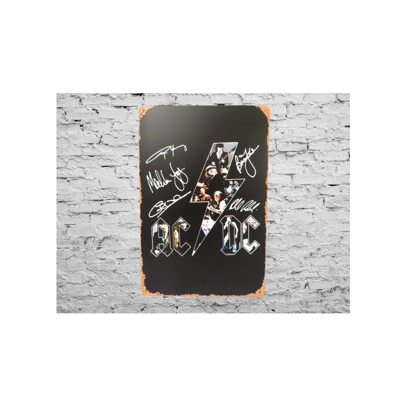 Wandbord  ACDC 'Signed' Vintage Retro - Mancave - Wand Decoratie - Reclame Bord - Metalen bord