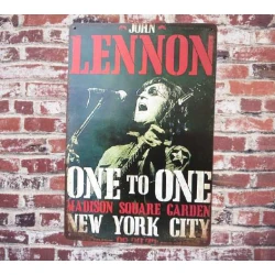 Wandbord  JOHN LENNON - Beatles  'One to One 1972' - Vintage Retro - Mancave - Wand Decoratie - Reclame Bord - Metalen bord