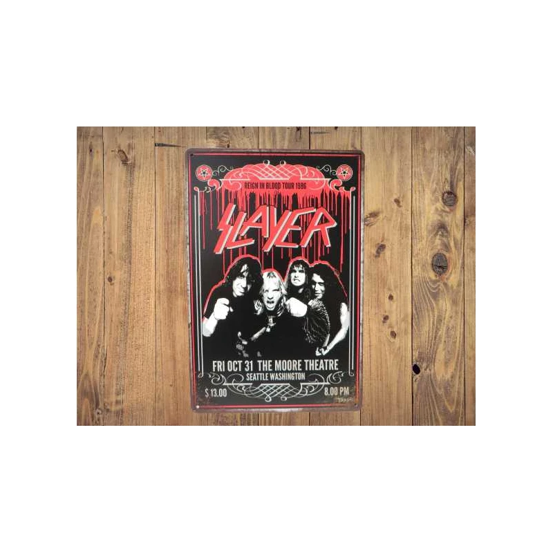 Wandbord SLAYER 'Reign in blood tour 1986'- Vintage Retro - Mancave - Wand Decoratie - Reclame Bord - Metalen bord