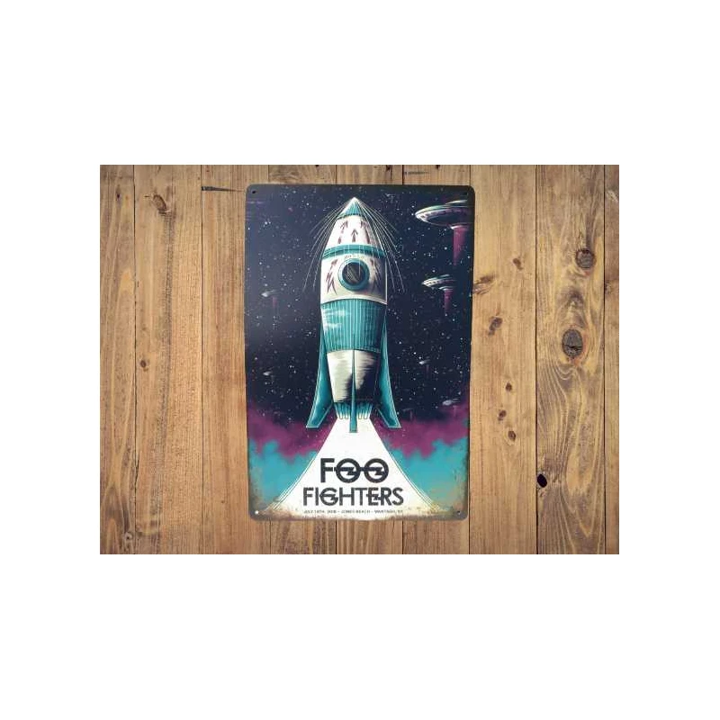Wandbord  FOO Fighters  'Jonas Beach 14-7-2018' - Vintage Retro - Mancave - Wand Decoratie - Reclame Bord - Metalen bord