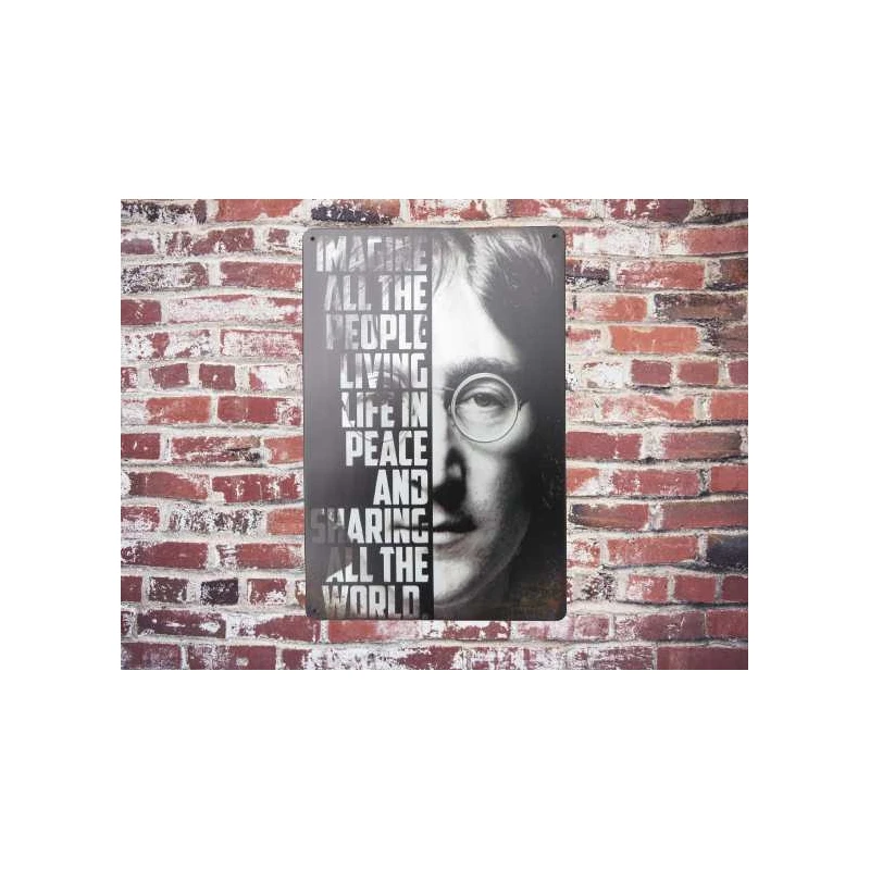 Wandbord JOHN LENNON 'Imagine'- Vintage Retro - Mancave - Wand Decoratie - Reclame Bord - Metalen bord