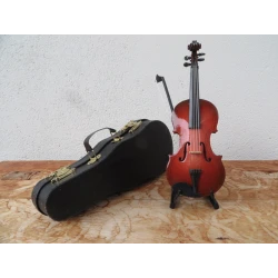 violon fait main (marron) avec archet, étui à violon et support environ 16 cm