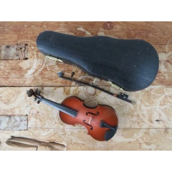 violon fait main (marron) avec archet, étui à violon et support environ 16 cm