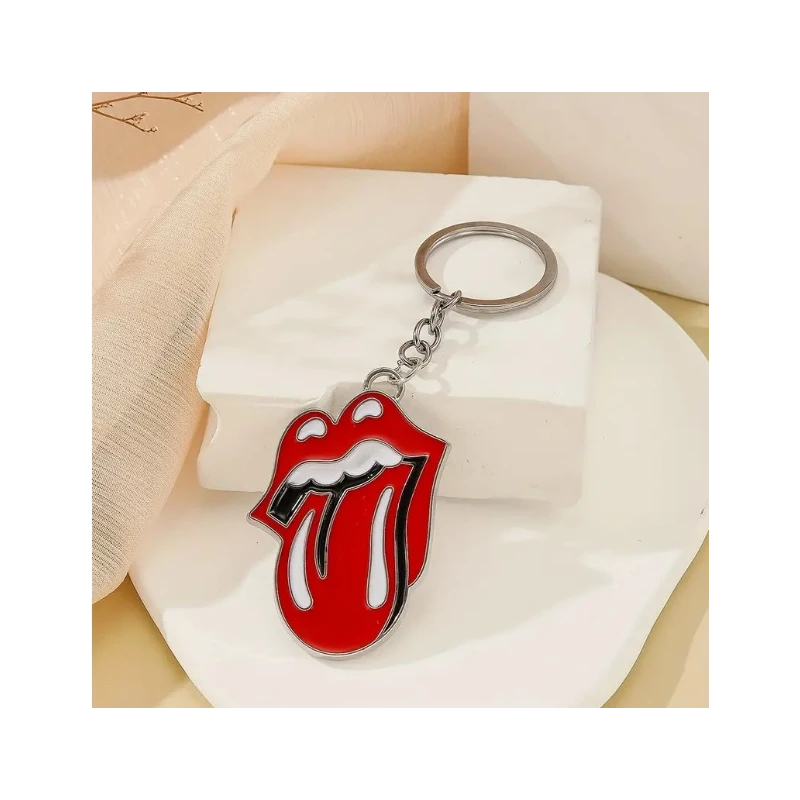 The Rolling Stones Tongue and Lips Metalen Die Cast Relief Logo Sleutelhanger Zilver/Rood