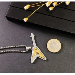 Ketting met gitaar (Epiphone Flying-V) hangertje zilverkleurig